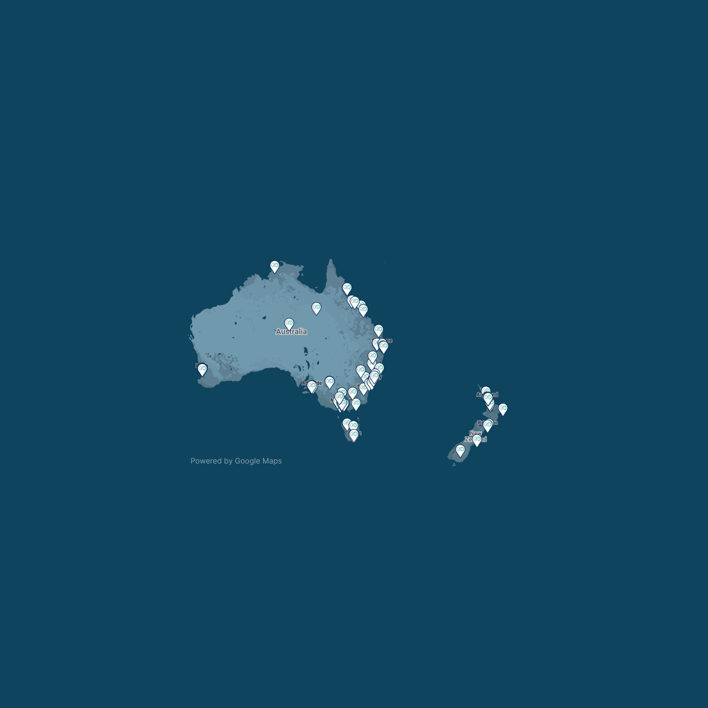 Map showing Infinitev EV and Hybrid Battery Specialists in locations near you across Australia and New Zealand